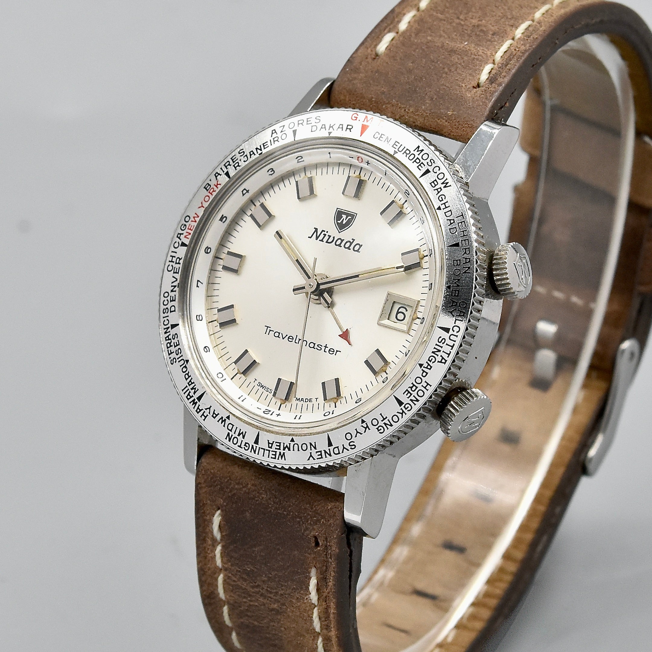 Nivada Travelmaster World Time Alarm Ref. 87011 Stainless Steel