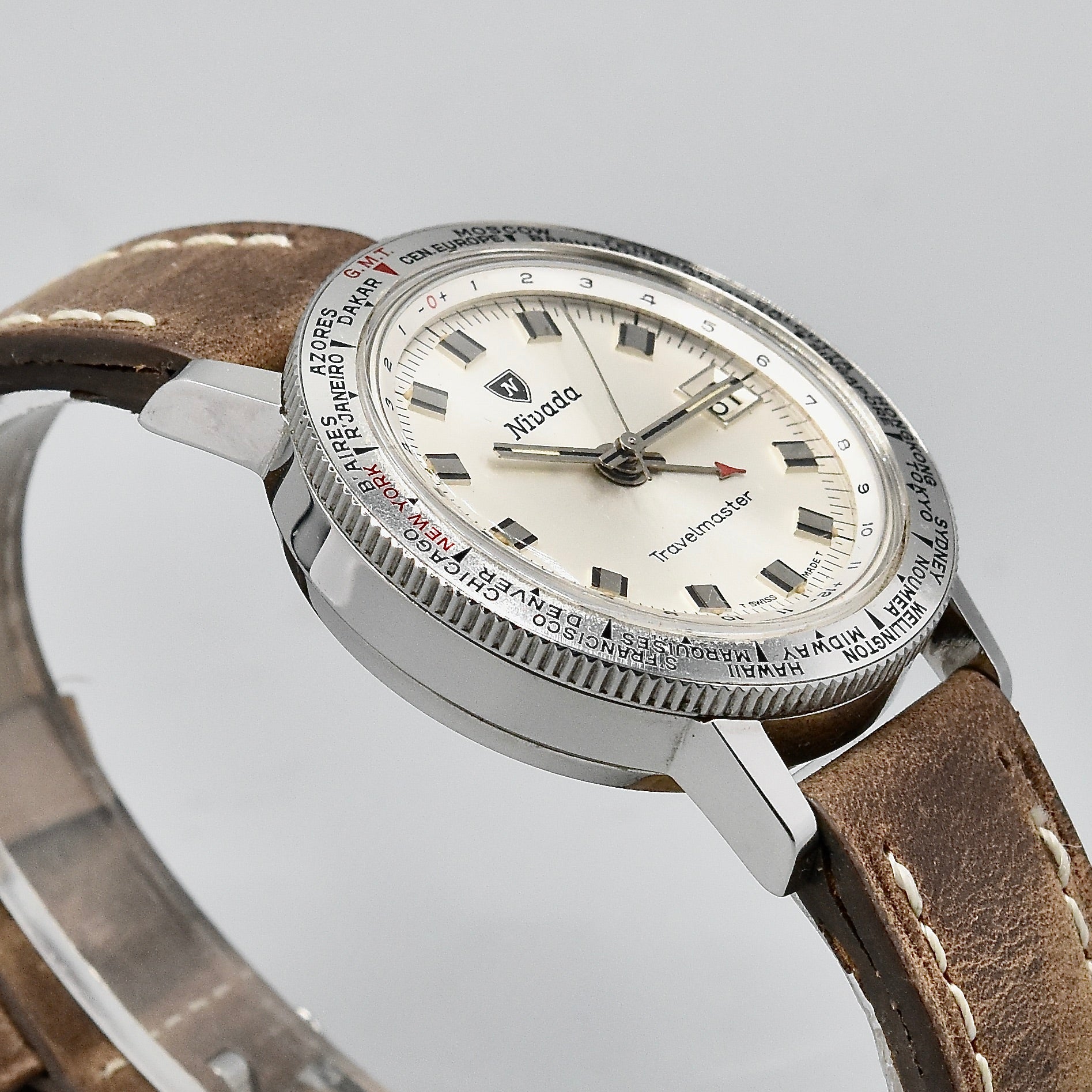 Nivada Travelmaster World Time Alarm Ref. 87011 Stainless Steel