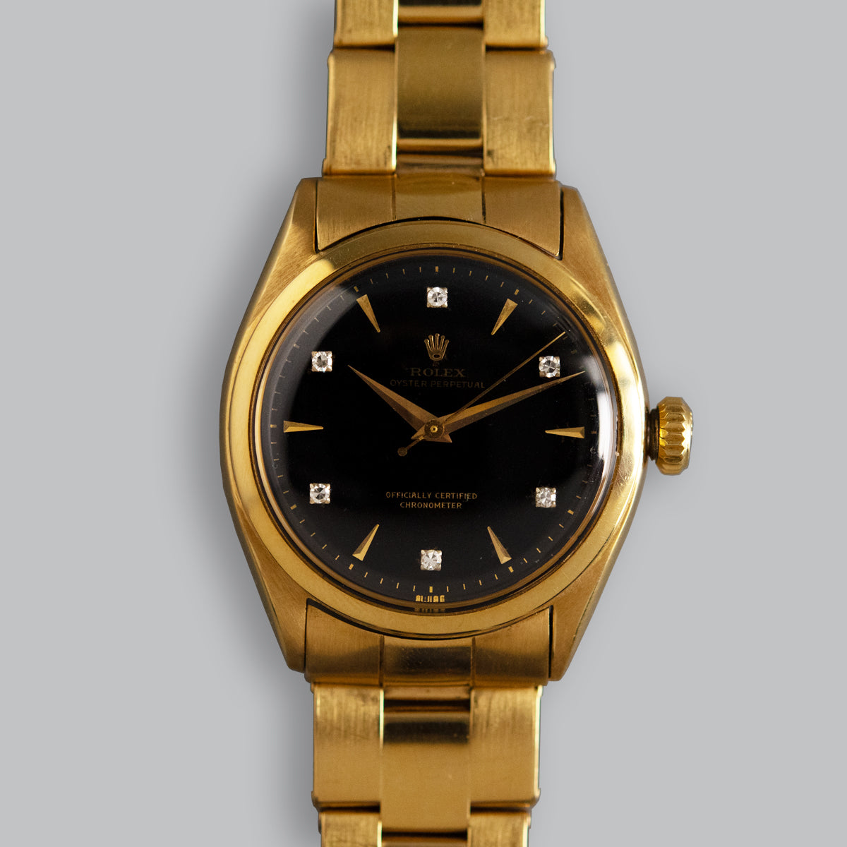 【中古】 ROLEX 万年筆 ブラック本体 ゴールド キャップ Rolex Semi Bubble Back Lacquered Dial & Diamond Set – Romain Rea